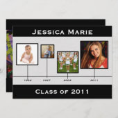 タイムラインの黒いおよび灰色の卒業Inviation 案内状 (正面/裏面)