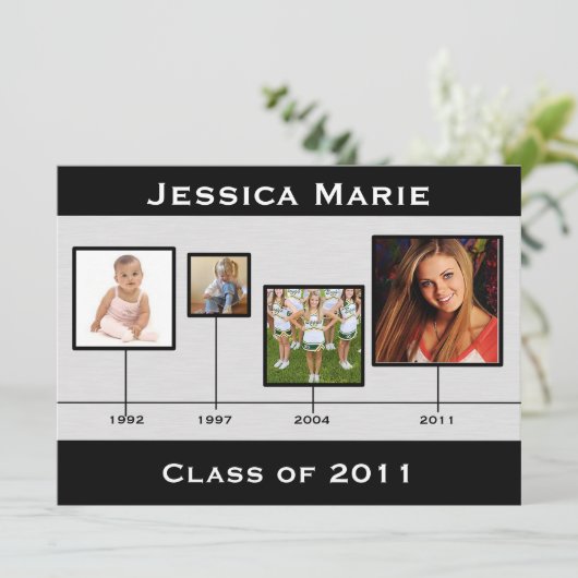 タイムラインの黒いおよび灰色の卒業Inviation 案内状 (スタンド正面)