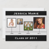 タイムラインの黒いおよび灰色の卒業Inviation 案内状 (正面)