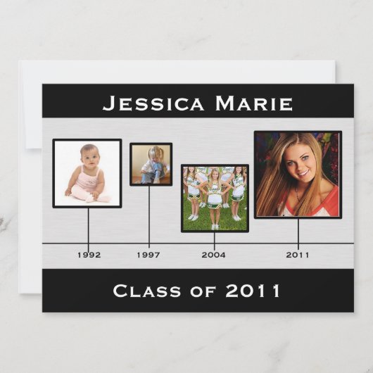 タイムラインの黒いおよび灰色の卒業Inviation 案内状 (正面)