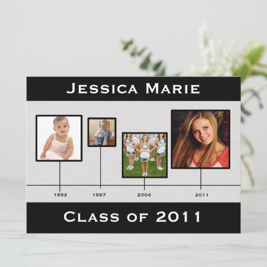 タイムラインの黒いおよび灰色の卒業Inviation 案内状 (スタンド正面)