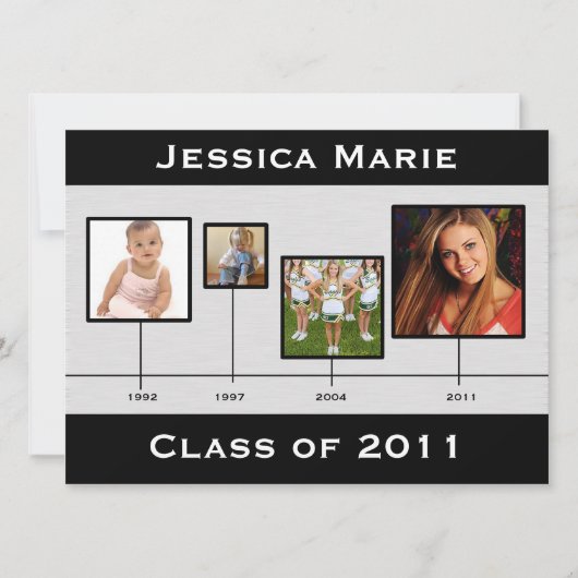 タイムラインの黒いおよび灰色の卒業Inviation 案内状 (正面)