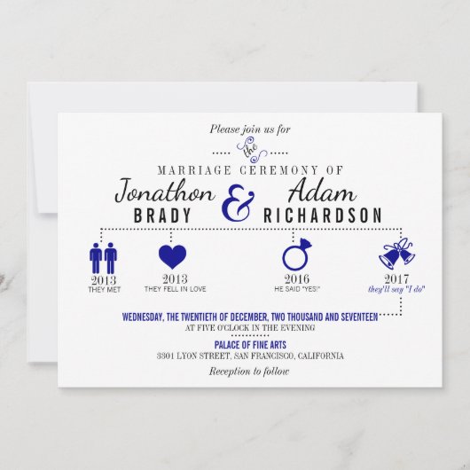 タイムラインダークブルー結婚式招待状 招待状 (正面)