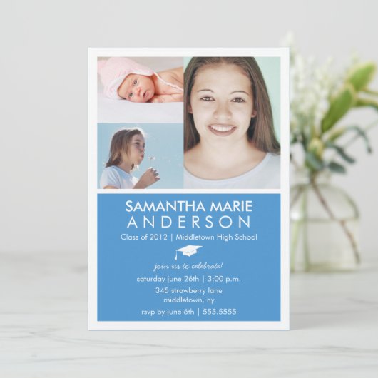 タイムライン3フォトグラジェーション招待状-青 招待状 (スタンド正面)