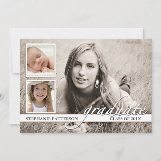 タイムライン3枚フォト卒業パーティー招待状 招待状 (正面)