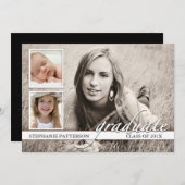 タイムライン3枚フォト卒業パーティー招待状 招待状 (正面/裏面)