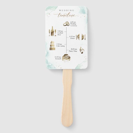 タイムラエレガントインとウェルカムウォーターカラーブルーグリーン ハンドファン (正面)