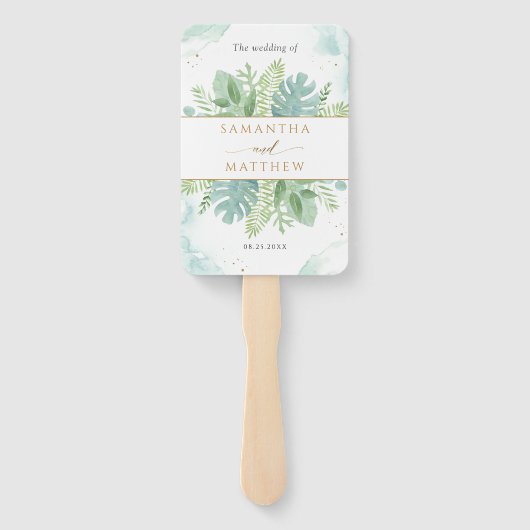 タイムラエレガントインとウェルカムウォーターカラーブルーグリーン ハンドファン (裏面)