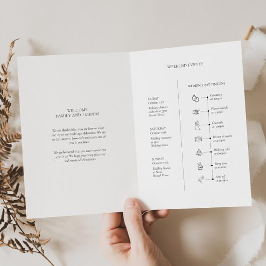 タイムラモダンイムアイコン付きウェディングプログラム冊子