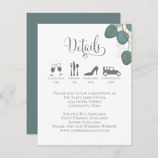 タイムラ結婚インの詳細Eucalyptus挿入 エンクロージャーカード (正面/裏面)