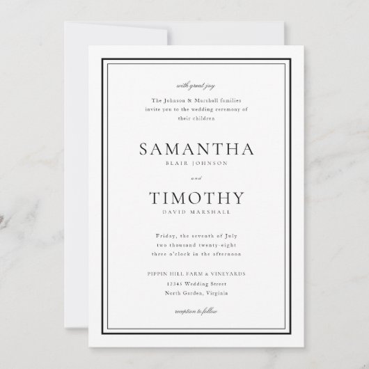タイムレクラシックスの黒と白縁どの結婚 招待状 (正面)