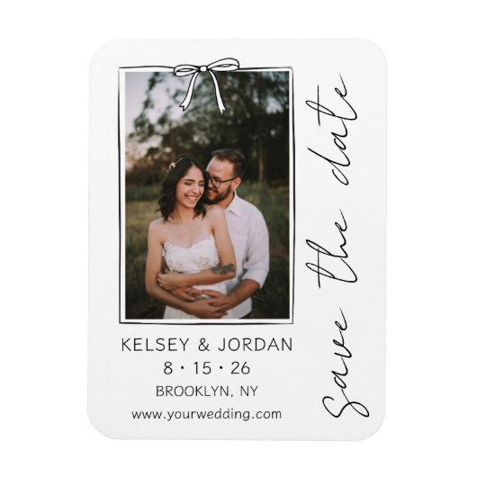 タイムレシンプルスモダンボウ結婚式の日付を保存 マグネット (縦)