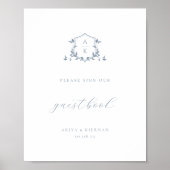 タイムレスつる植物ダスティブルークレストゲストブックサイン ポスター (正面)