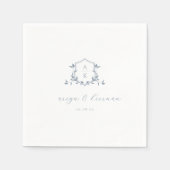 タイムレスつる植物ダスティブルークレスト結婚のモノグラム スタンダードカクテルナプキン (正面)