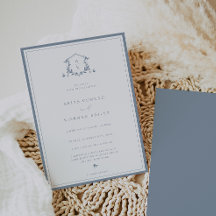 タイムレスつる植物ダスティブルーモノグラム結婚ズクレスト