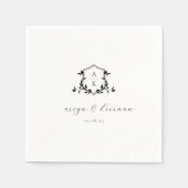 タイムレスつる植物ブラッククレスト結婚ズモノグラム スタンダードカクテルナプキン (正面)