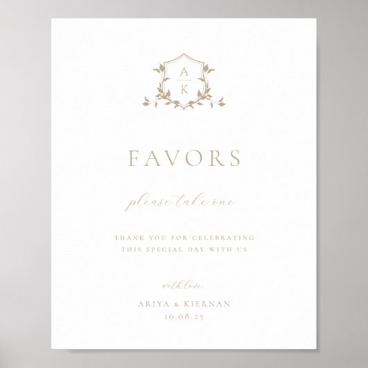 タイムレスつる植物ベージュクレストフェイスサイン ポスター (正面)