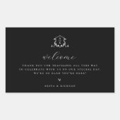 タイムレスつる植物モノグラムクレストウェルカムバッグブラック 長方形シール (正面)