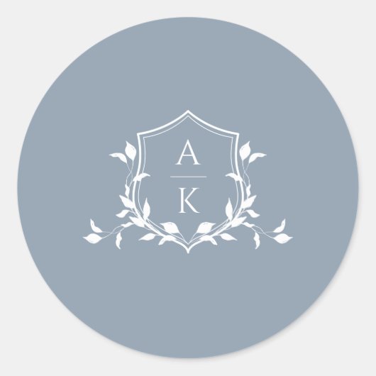 タイムレスつる植物モノグラムクレストダスティブルー ラウンドシール (正面)