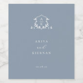 タイムレスつる植物モノグラムクレストダスティブルー ワインラベル (シングルラベル)