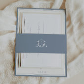 タイムレスつる植物モノグラムクレストダスティブルー 招待状ベリーバンド