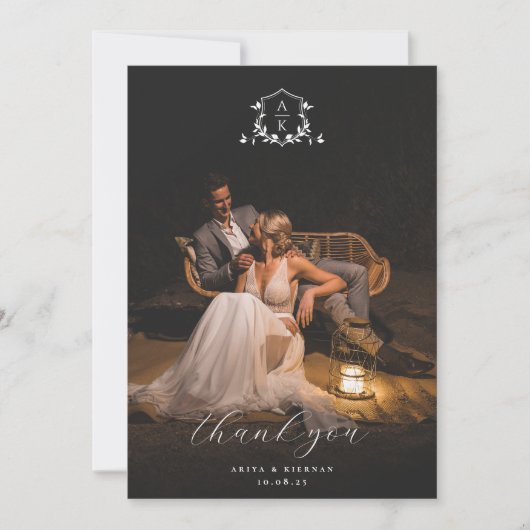 タイムレスつる植物モノグラム結婚クレストの写真 サンキューカード (正面)