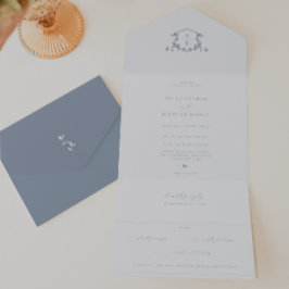 タイムレスつる植物結婚モノグラムの紋章 オールインワン招待状