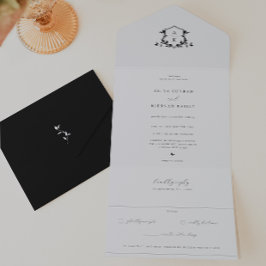 タイムレスつる植物結婚モノグラムの紋章 オールインワン招待状