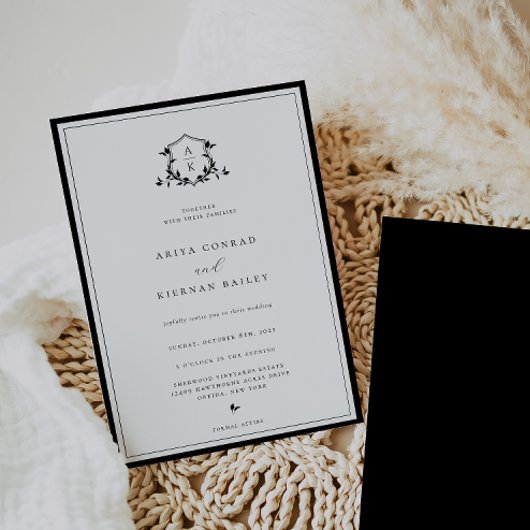 タイムレスつる植物結婚モノグラムの紋章 招待状