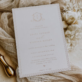 タイムレスつる植物結婚モノグラムの紋章 箔招待状