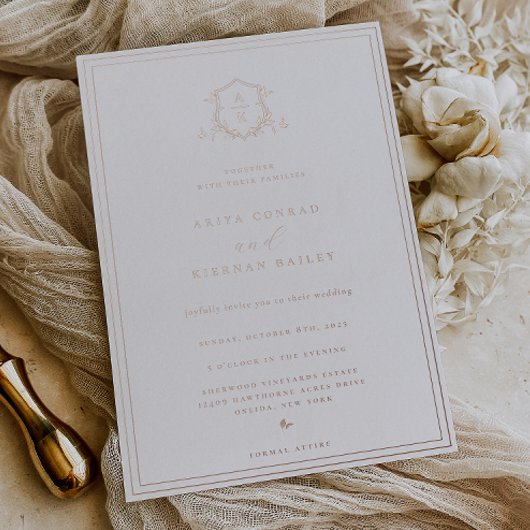 タイムレスつる植物結婚モノグラムの紋章 箔招待状