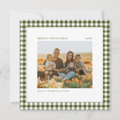 タイムレスでシンプルグリーンジンガム家族の写真 シーズンカード (正面)