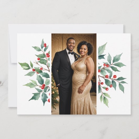 タイムレスなクリスマスホリーの枝の結婚写真 招待状 (裏面)