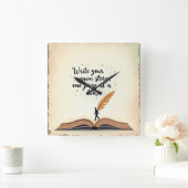 タイムレスなストーリー – 瞬間は新しいページだ！ スクエア壁時計 (ホーム)