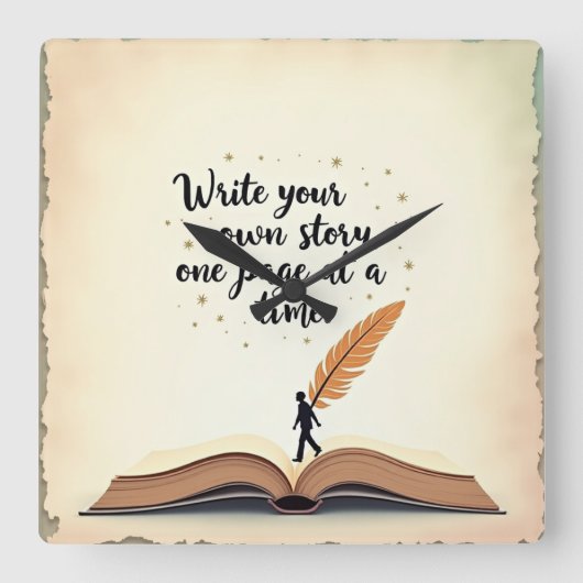 タイムレスなストーリー – 瞬間は新しいページだ！ スクエア壁時計 (正面)