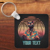 タイムレスなトロピカルキャットアティートスクエア キーホルダー (正面)