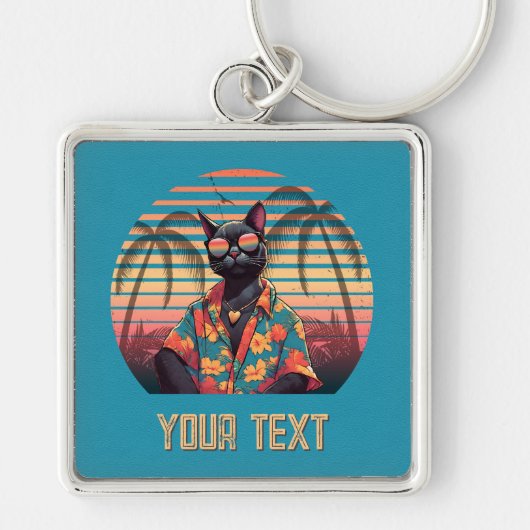 タイムレスなトロピカルキャットアティートスクエア キーホルダー (正面)