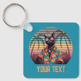 タイムレスなトロピカルキャットアティートスクエア キーホルダー