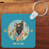 タイムレスなトロピカルキャットアティートスクエア キーホルダー (裏面)