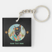 タイムレスなトロピカルキャットアティートスクエア キーホルダー (裏面)