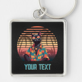 タイムレスなトロピカルキャットアティートスクエア キーホルダー