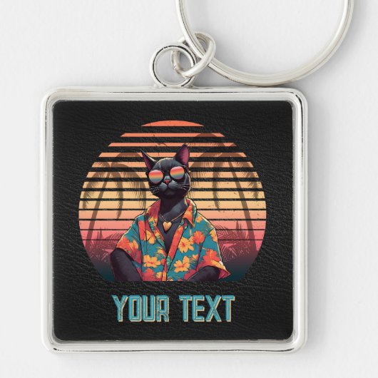 タイムレスなトロピカルキャットアティートスクエア キーホルダー (正面)