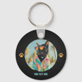 タイムレスなトロピカルネコの姿勢ラウンドキーチェーン キーホルダー (裏面)