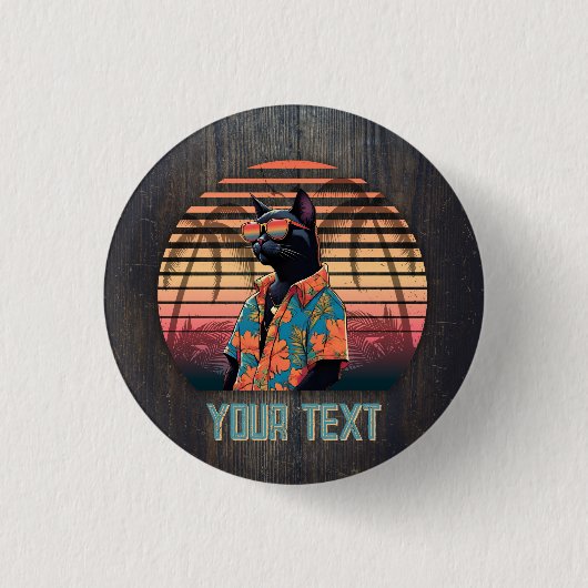 タイムレスなトロピカルネコの姿勢1インチラウンドボタン 缶バッジ (正面)