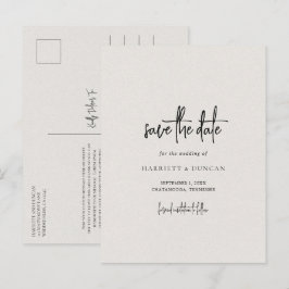 タイムレスなニュートラルベージュの結婚式Save the Date 案内ポストカード
