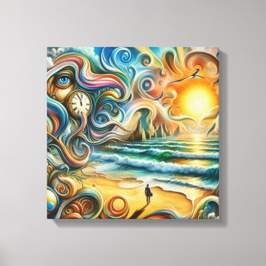 タイムレスなリフレクション：超現実的な海岸夢の風景 キャンバスプリント (正面)