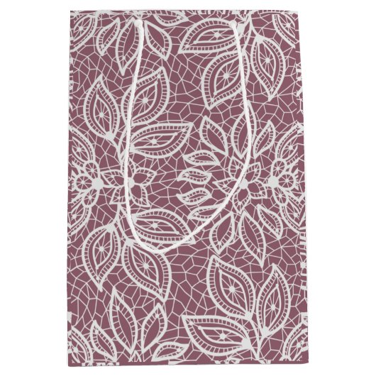 タイムレスなレースの結婚式用マウベとホワイト ミディアムペーパーバッグ (正面)