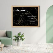 タイムレスな優雅さ：ブラック大理石とゴールドのウェディング アクリルサイン