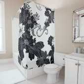 タイムレスな白黒エレガント花模様 シャワーカーテン (インサイチュ)