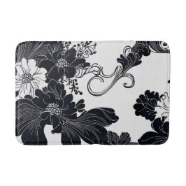 タイムレスな白黒エレガント花模様 バスマット